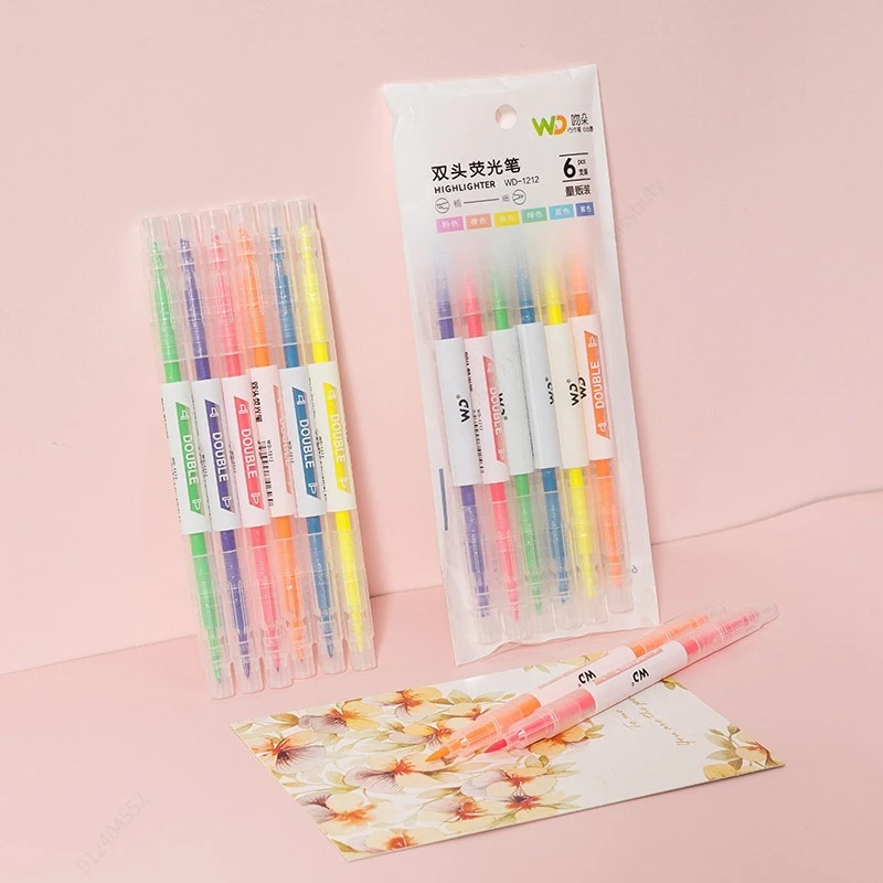 Pastel Highlighter Set Double Ended - قلم تمييز ألوان الباستيل للمدرسة ،