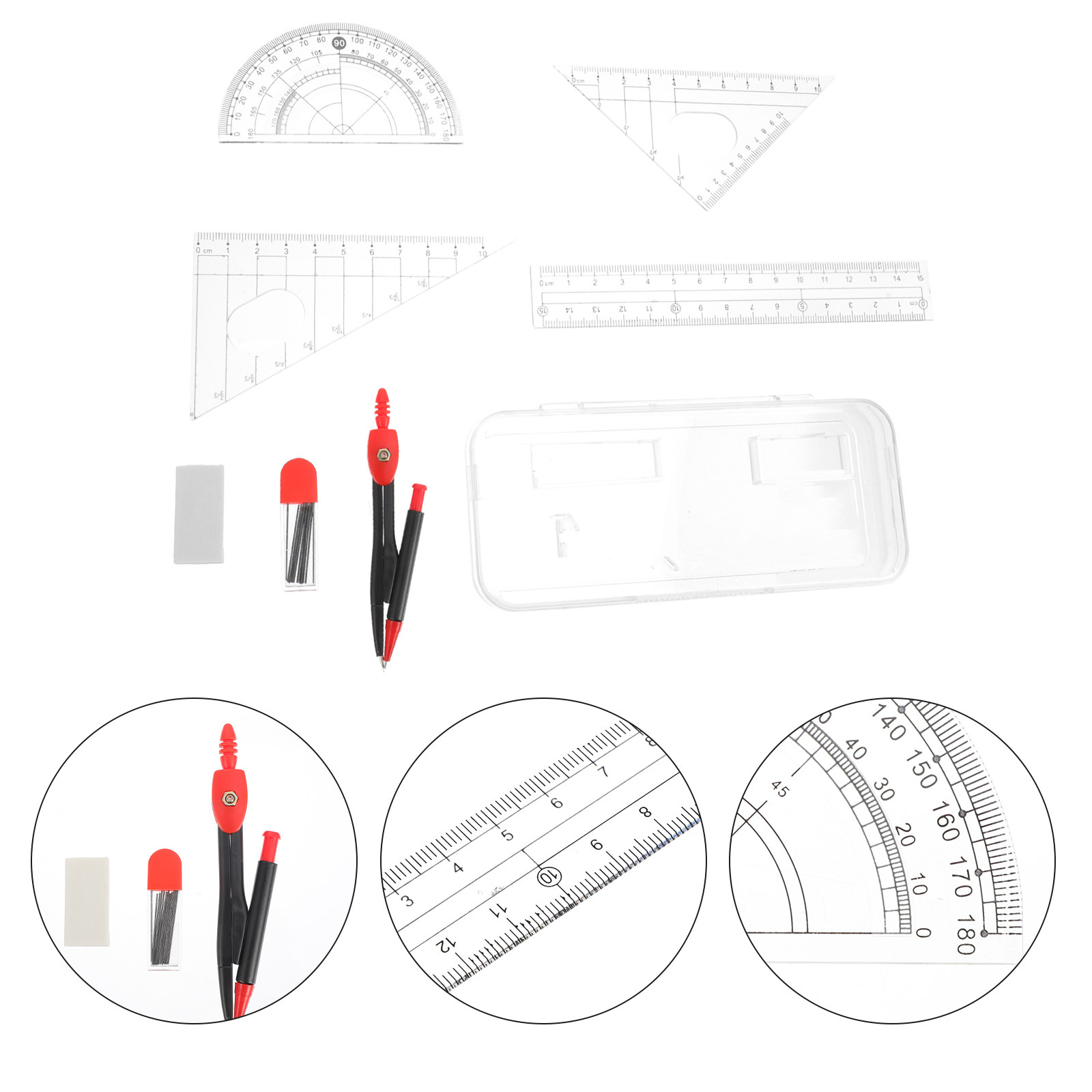 Math Geometry Set With Compass - مجموعة أدوات رسم هندسي احترافية تتضمن