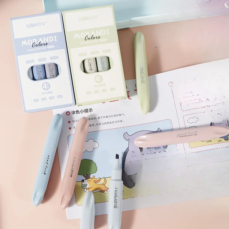 4 قطع أقلام تظليل موراندي متدر - مراجعة Pastel Highlighter Set Double Ended وسعره